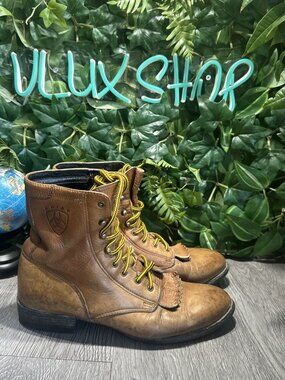 Ariat Heritage Lacer Kiltie Boot Brown Leather Roper Women Size 8 B